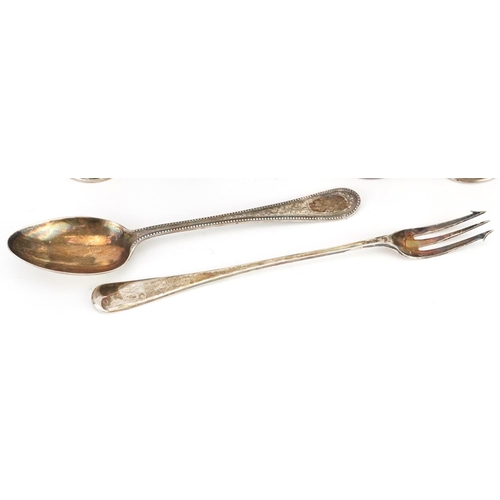 397 - Victorian and later silver comprising six napkin rings, eggcup, pickle fork and tablespoon, the larg... 