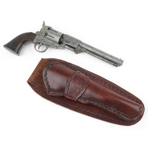 692 - Decorative model of a Remington revolver with leather holster, the revolver 33cm in length