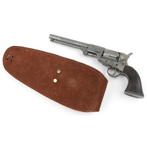 692 - Decorative model of a Remington revolver with leather holster, the revolver 33cm in length