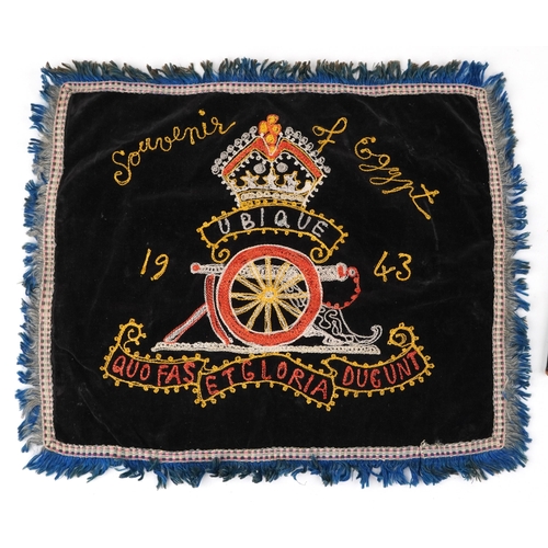 676 - Military interest Royal Engineers textile embroidered Souvenir of Egypt 1943 and a Gurkha's knife wi... 