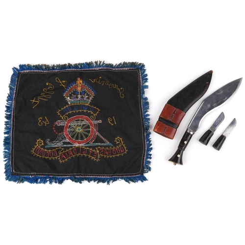 676 - Military interest Royal Engineers textile embroidered Souvenir of Egypt 1943 and a Gurkha's knife wi... 