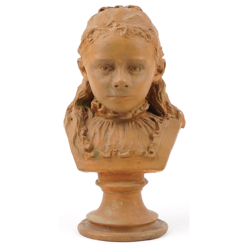 1484 - Mid century style terracotta bust of a young girl, 39.5cm high