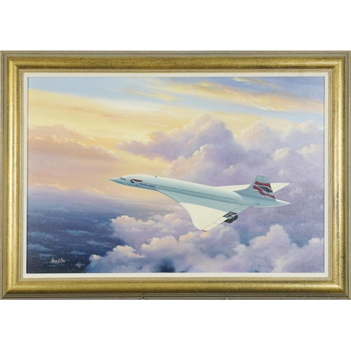 25 - Barry G Price - British Airways Concorde, aviation interest oil on canvas, mounted and framed, 75cm ... 