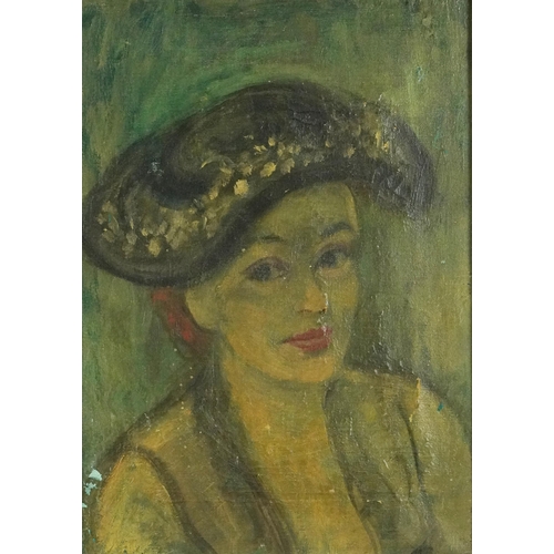 401 - Head and shoulders portrait of a female wearing a hat, French Impressionist oil on canvas, mounted a... 