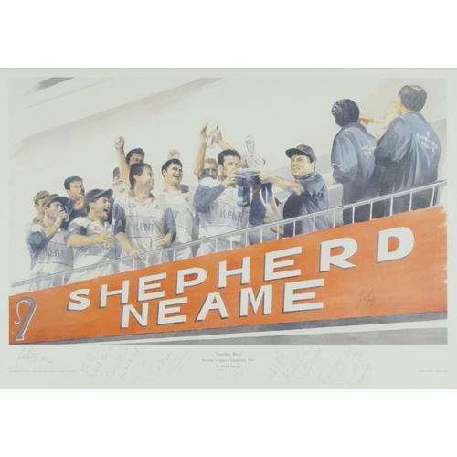 1221 - Martin Speight - Sunday Best, pencil signed cricketing interest print in colour with various autogra... 