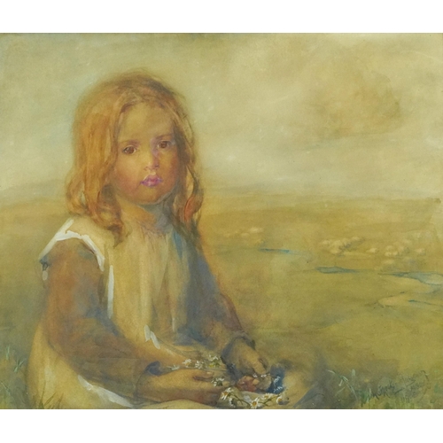 55 - Hannah Clarke Preston MacGoun 1908 - Portrait of a young girl holding a daisy chain, Scottish school... 