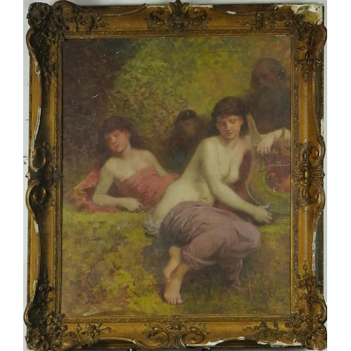 497 - After Simeon Solomon - Scantily dressed females, Pre-Raphaelite school oil, 75cm x 61.5cm excluding ... 