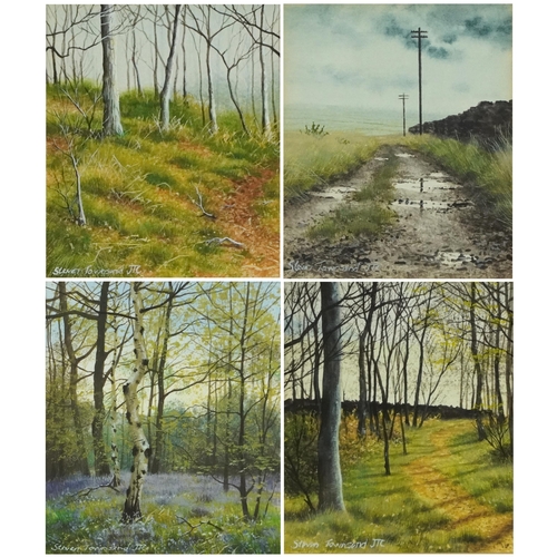 1499 - Steven Townsend - Woodland and Out to Sea, set of four gouaches, mounted, framed and glazed, each 9c... 