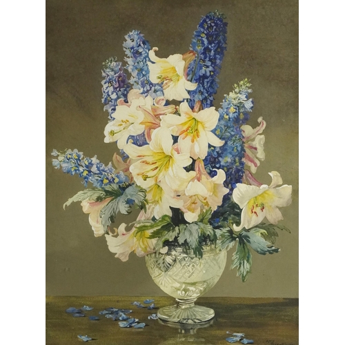 121 - Amy Reeve Fowkes - Still life flowers in a vase, watercolour, mounted, framed and glazed, 72cm x 53c... 