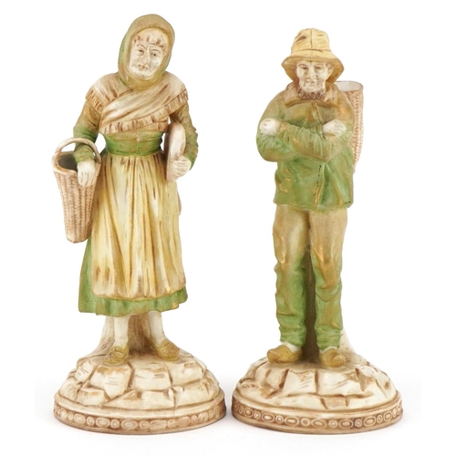 462 - Ernst Wahliss for Royal Vienna, pair of Austrian Art Nouveau porcelain figures of peasants, the larg... 