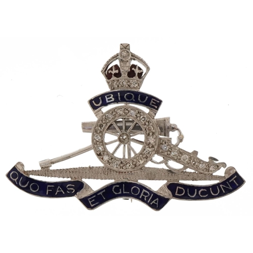  Military interest 18ct white gold, diamond and enamel Royal Engineers sweetheart brooch, 4cm wide, 7... 