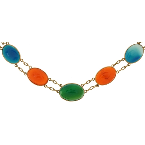 2118 - 14ct gold cabochon multi gem necklace, 48cm in length, 28.5g