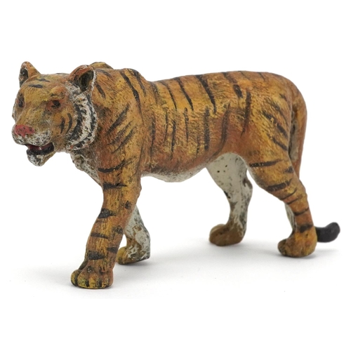 252 - Austrian style cold painted bronze tiger, 10.5cm in length