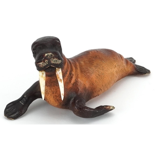 138 - Austrian cold painted bronze walrus, 14cm in length