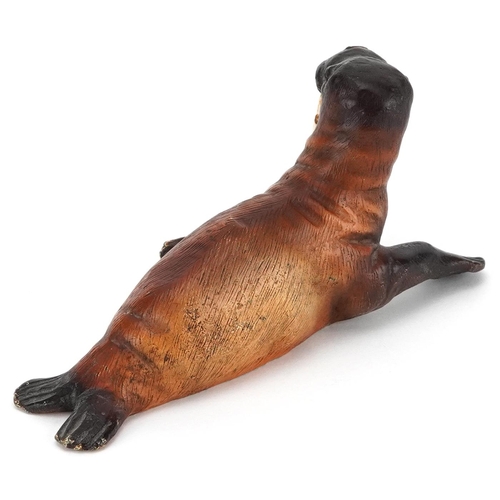 138 - Austrian cold painted bronze walrus, 14cm in length