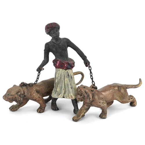 247 - Austrian style cold painted bronze figure group of a tiger handler with two tigers, 10.5cm wide