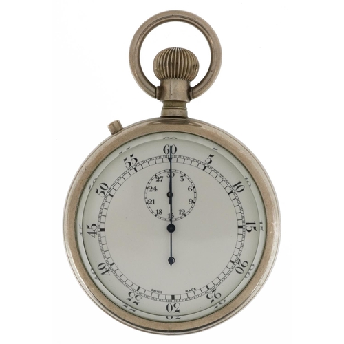 2624 - Gentlemen's white metal open face keyless stopwatch having enamelled and subsidiary dials with Arabi... 