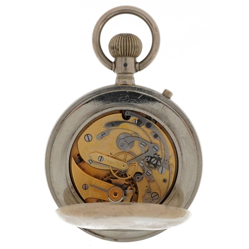 2624 - Gentlemen's white metal open face keyless stopwatch having enamelled and subsidiary dials with Arabi... 