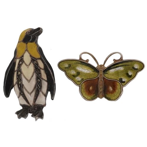 2283 - Two silver and enamel brooches comprising a mid century Norwegian silver gilt and enamel butterfly a... 