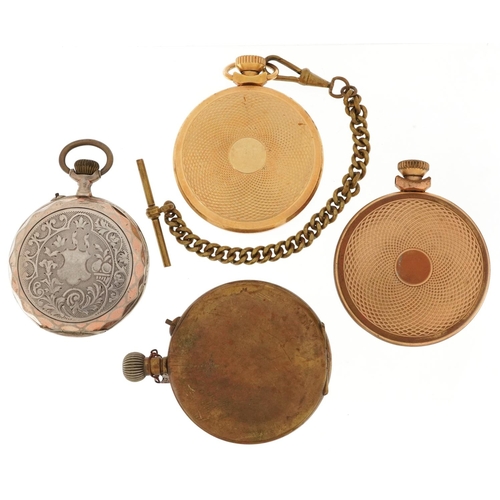 2726 - Four gentlemen's pocket watches comprising two gold plated Smiths open face pocket watches, 800 grad... 