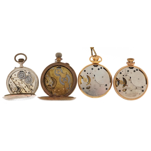 2726 - Four gentlemen's pocket watches comprising two gold plated Smiths open face pocket watches, 800 grad... 