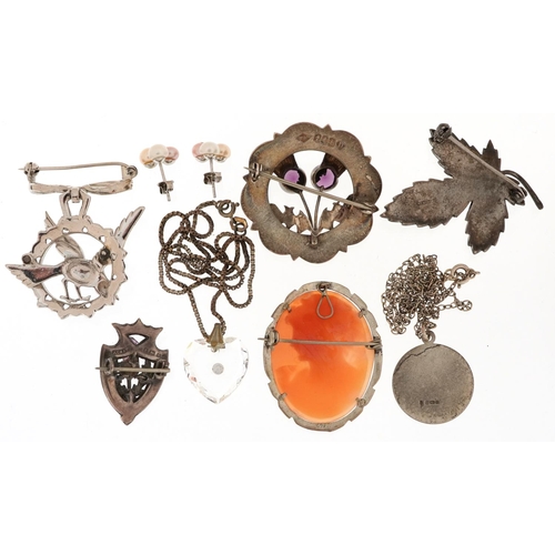 2583 - Antique and later silver and white metal jewellery including two Scottish silver thistle brooches, o... 