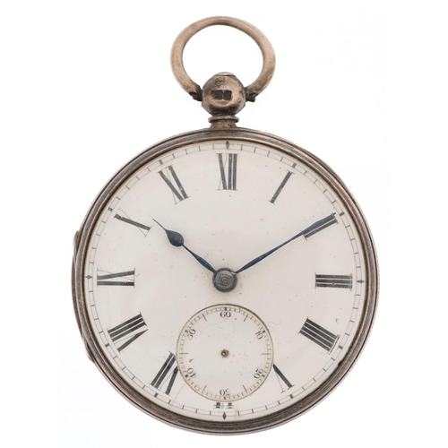 2433 - Victorian gentlemen's silver open face key wind fusee pocket watch having enamelled dial with Roman ... 