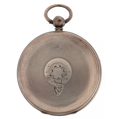 2433 - Victorian gentlemen's silver open face key wind fusee pocket watch having enamelled dial with Roman ... 