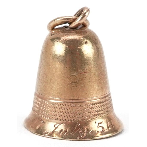 2509 - 9ct gold charm in the form of a bell, 1.5cm high, 1.3g