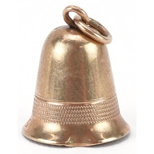 2509 - 9ct gold charm in the form of a bell, 1.5cm high, 1.3g