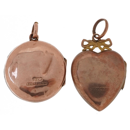 2434 - Two Victorian 9ct gold back and front lockets including one in the form of a love heart set with a d... 