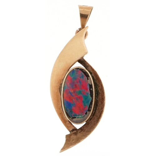 2672 - Modernist 9ct gold opal pendant, 3.2cm high, 1.5g