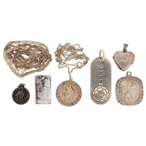 2708 - Silver and white metal jewellery including a 999 pure silver ingot pendant, football interest pendan... 