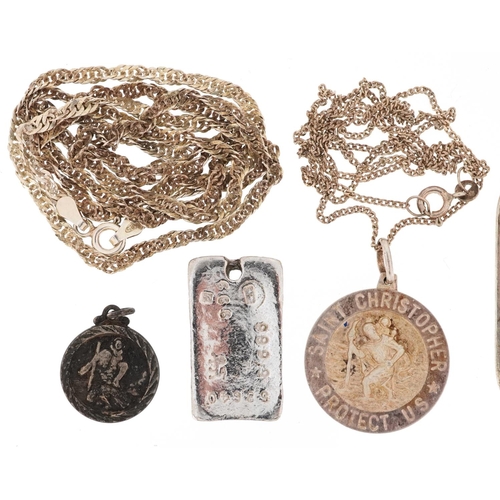 2708 - Silver and white metal jewellery including a 999 pure silver ingot pendant, football interest pendan... 