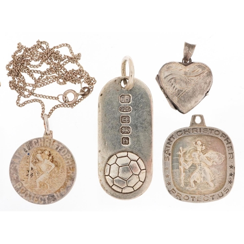 2708 - Silver and white metal jewellery including a 999 pure silver ingot pendant, football interest pendan... 