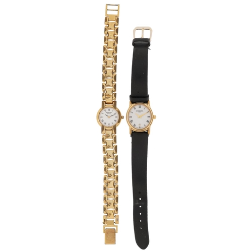 2533 - Raymond Weil, two ladies 18ct gold plated wristwatches, one with date aperture, the largest 23mm wid... 