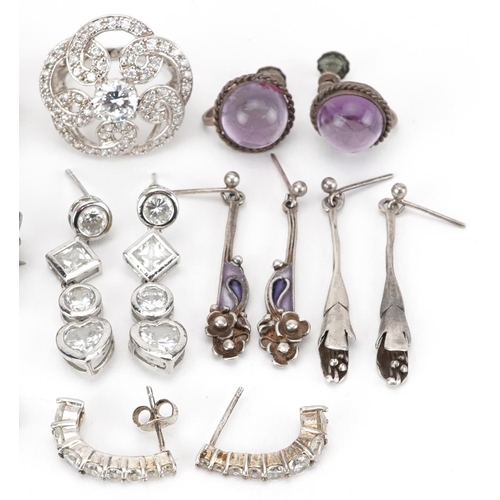 2655 - Vintage and later silver and white metal jewellery including cabochon amethyst earrings with screw b... 