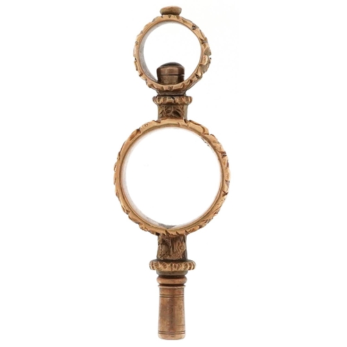 2235 - Victorian unmarked gold watch key, tests as 15ct gold, 3.2cm high, 3.7g