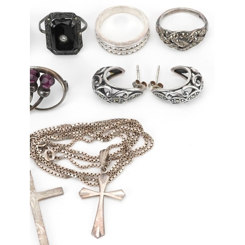 2673 - Vintage and later silver jewellery including Georg Jensen St Christopher pendant, marcasite rings, b... 