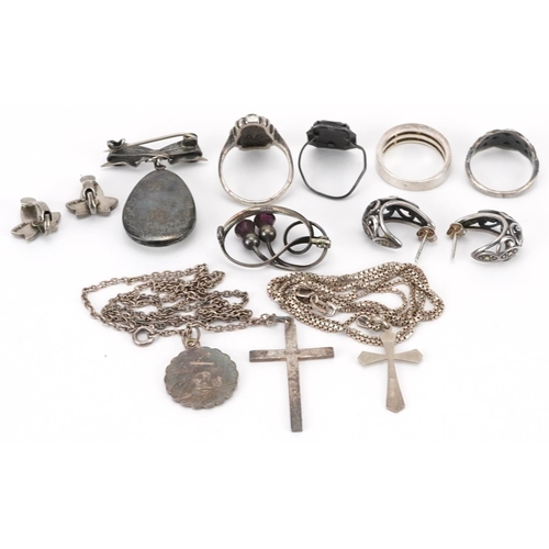 2673 - Vintage and later silver jewellery including Georg Jensen St Christopher pendant, marcasite rings, b... 