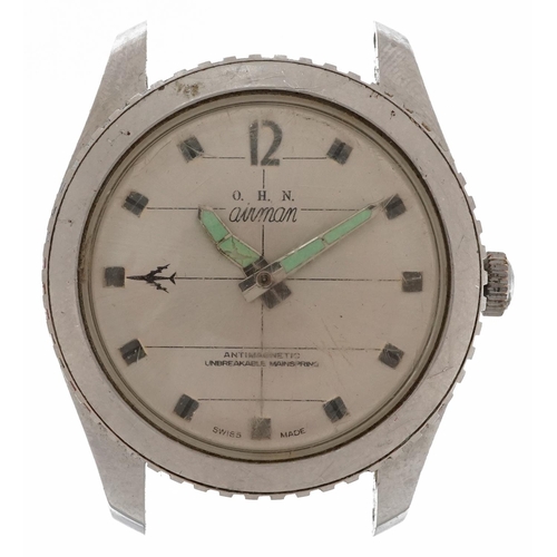 2184 - OHN, gentlemen's OHN Airman manual wristwatch having silvered dial, 36mm in diameter