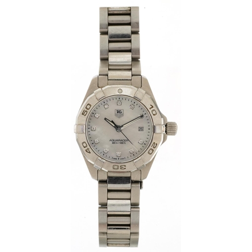 2114 - Tag Heuer, ladies Tag Heuer Aquaracer wristwatch having a diamond set mother of pearl dial with date... 