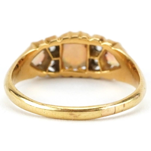 2145 - 18ct gold cabochon opal and diamond seven stone ring, the largest opal approximately 5.50mm in diame... 