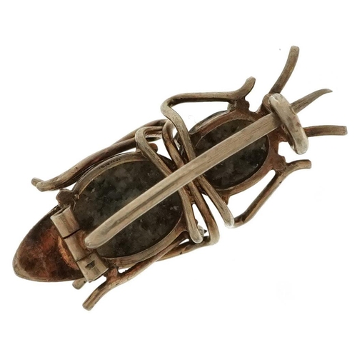 2622 - Antique unmarked gold and white metal brooch in the form of an insect set with hardstone and garnet ... 