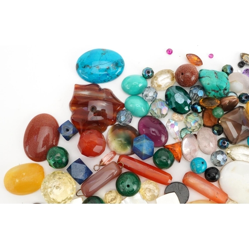 2659 - Collection of loose gemstones and cameos including amethyst, citrine, lapis lazuli, carnelian, malac... 