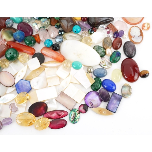 2659 - Collection of loose gemstones and cameos including amethyst, citrine, lapis lazuli, carnelian, malac... 