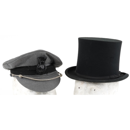 1387 - Military interest peaked cap and a collapsible top hat