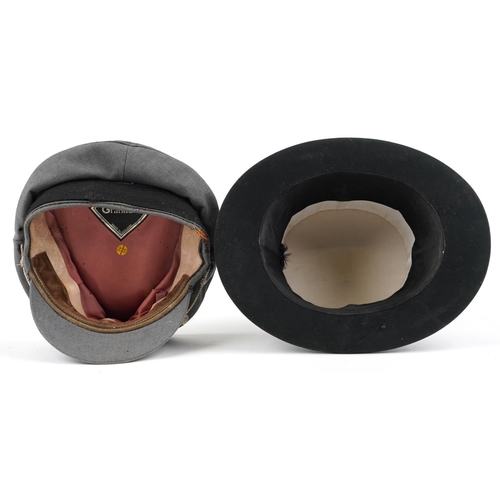 1387 - Military interest peaked cap and a collapsible top hat