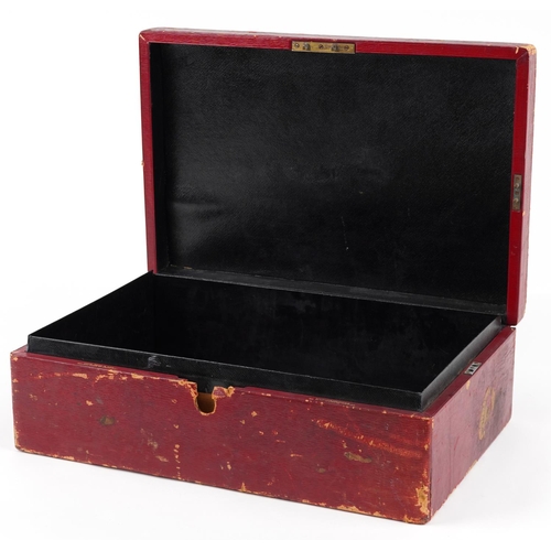 438 - Royal interest George V Lord Curzon of Kedlestone leather bound document box with inset brass carryi... 