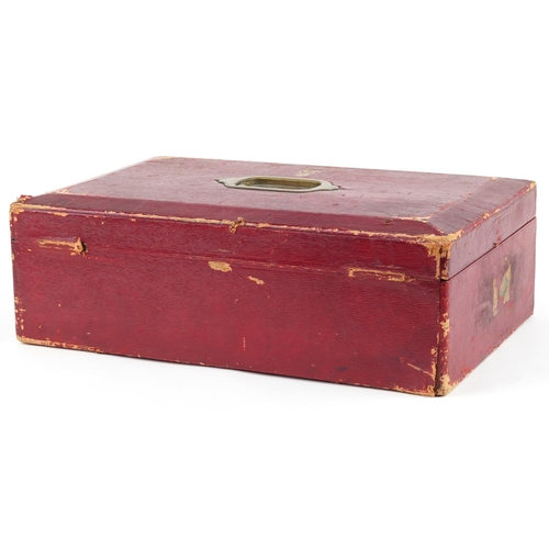 438 - Royal interest George V Lord Curzon of Kedlestone leather bound document box with inset brass carryi... 